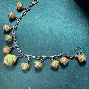 Vintage Artisan Handmade Paper Bead Multi Color‎ Bracelet 8 Inches